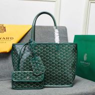 Goyard Anjou Reversible Tote In Goyardine Calfskin Green