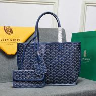 Goyard Anjou Reversible Tote In Goyardine Calfskin Navy Blue