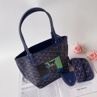 Goyard Mini Anjou Reversible Tote In Goyardine Calfskin with French Bulldog Navy Blue