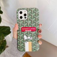 Goyard X Snoopy iPhone Case with Card Case In Goyardine Saint Louis Leather Green