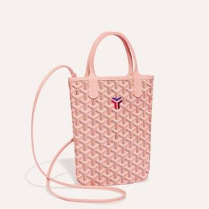 Goyard Mini Poitiers Tote In Goyardine Canvas with Exclusive Kaki Logo Pink