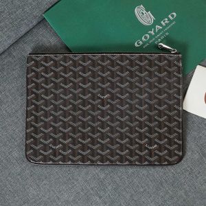 Goyard Senat Pouch In Goyardine Canvas Black/Brown