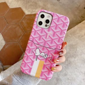 Goyard X Snoopy iPhone Case with Card Case In Goyardine Saint Louis Leather Pink